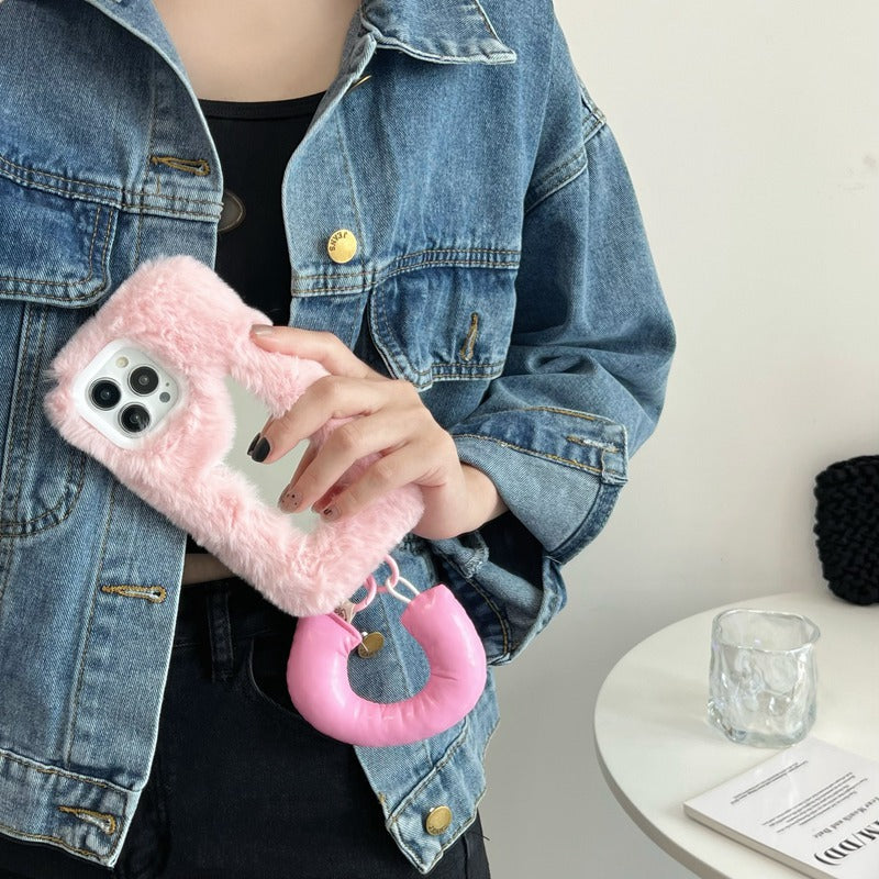 Fluffy Make-up Mirror Phone Shell - Zalixer