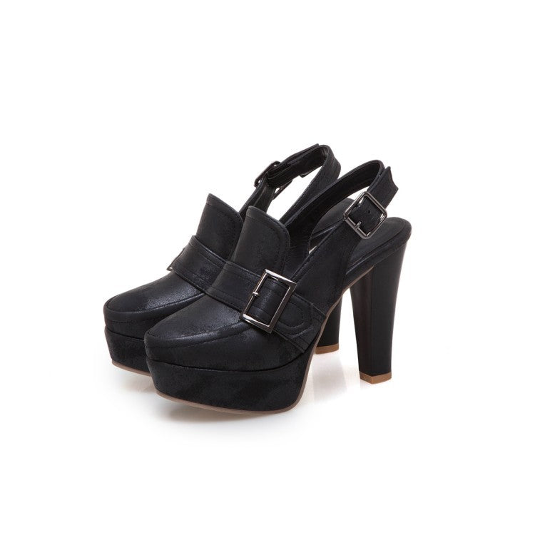 Platform Spike High Heels Buckle Retro Slingbacks  Womens Shoes Heels Pumps - Zalixer