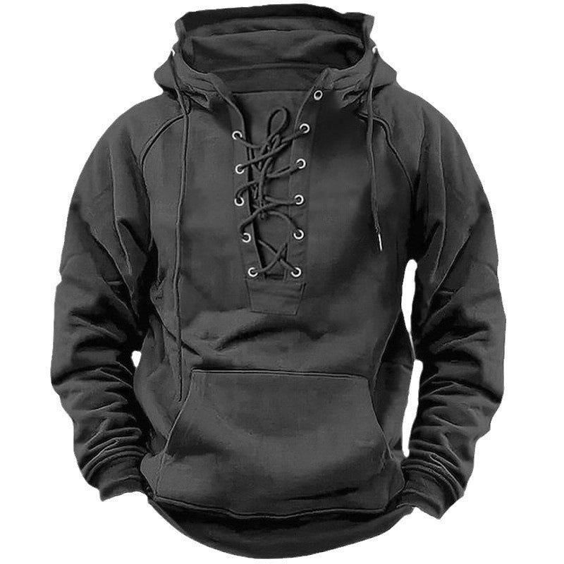 Ins Lace-Up Hoodie Casual Men's Long-Sleeved Sports Pocket Sweatshirt