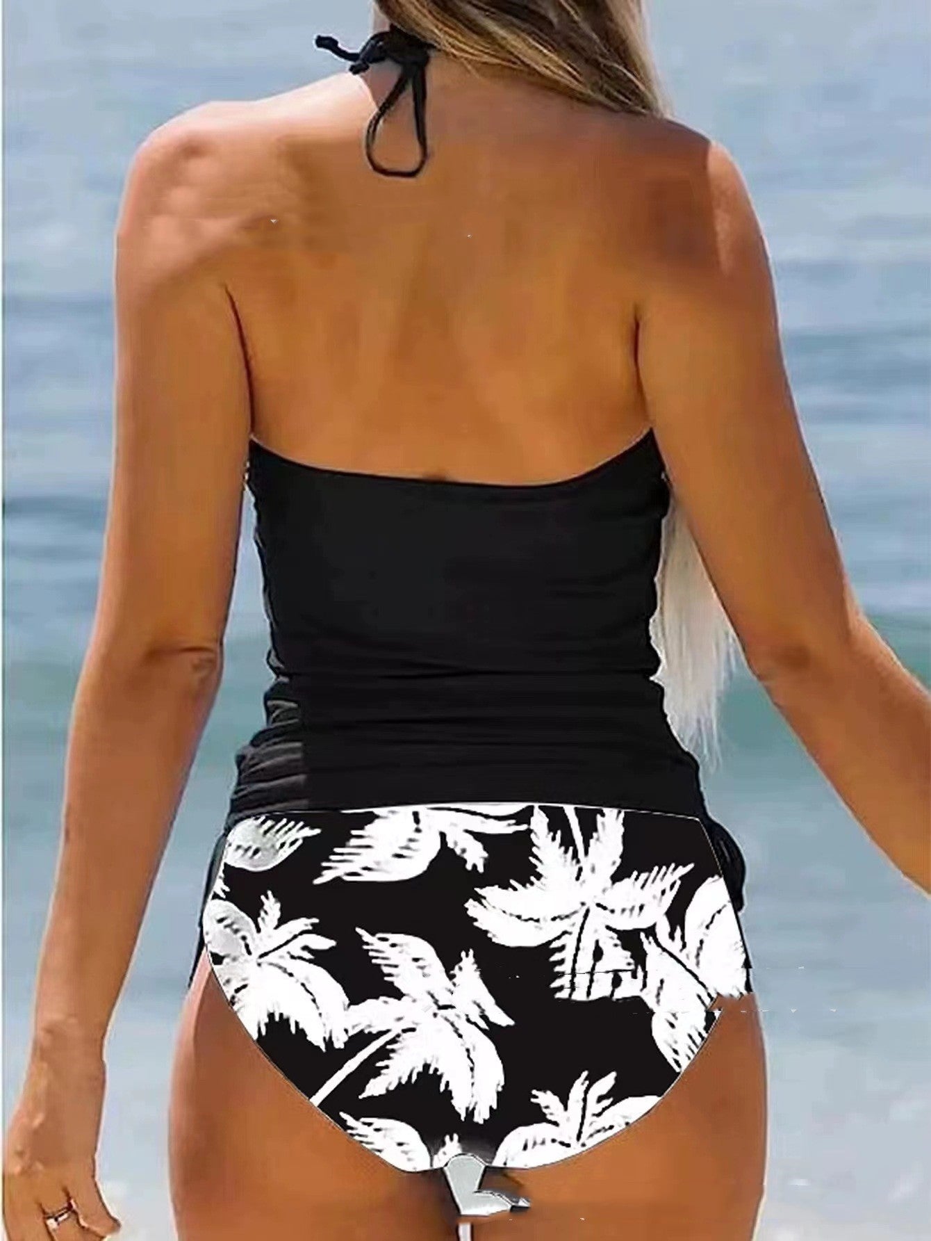 Coconut Tree Printed Conservative Women's Split Multi-color Swimsuit - Zalixer