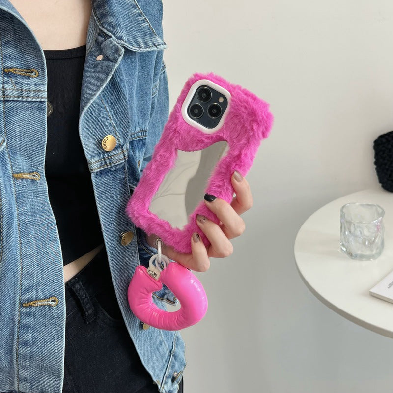 Fluffy Make-up Mirror Phone Shell - Zalixer