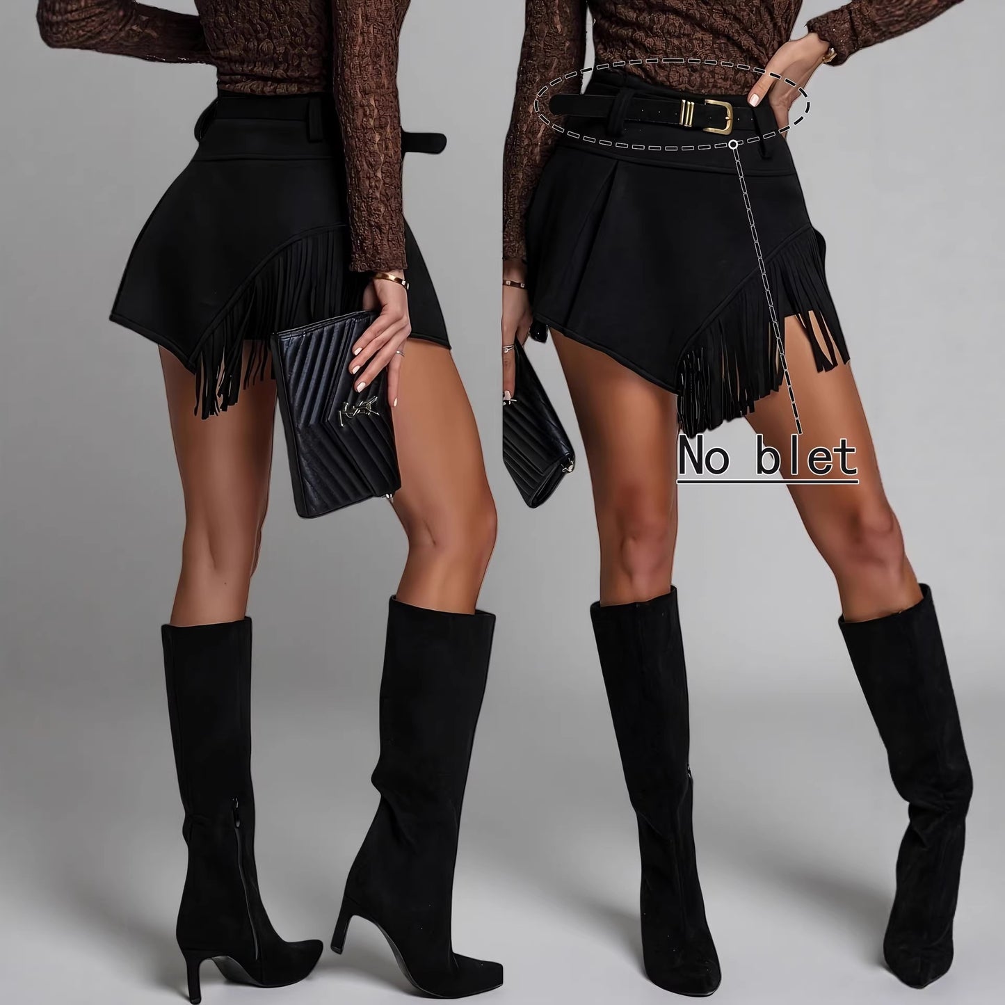 New Womens Retro Faux Suede Fringed Skirt Pants - Zalixer