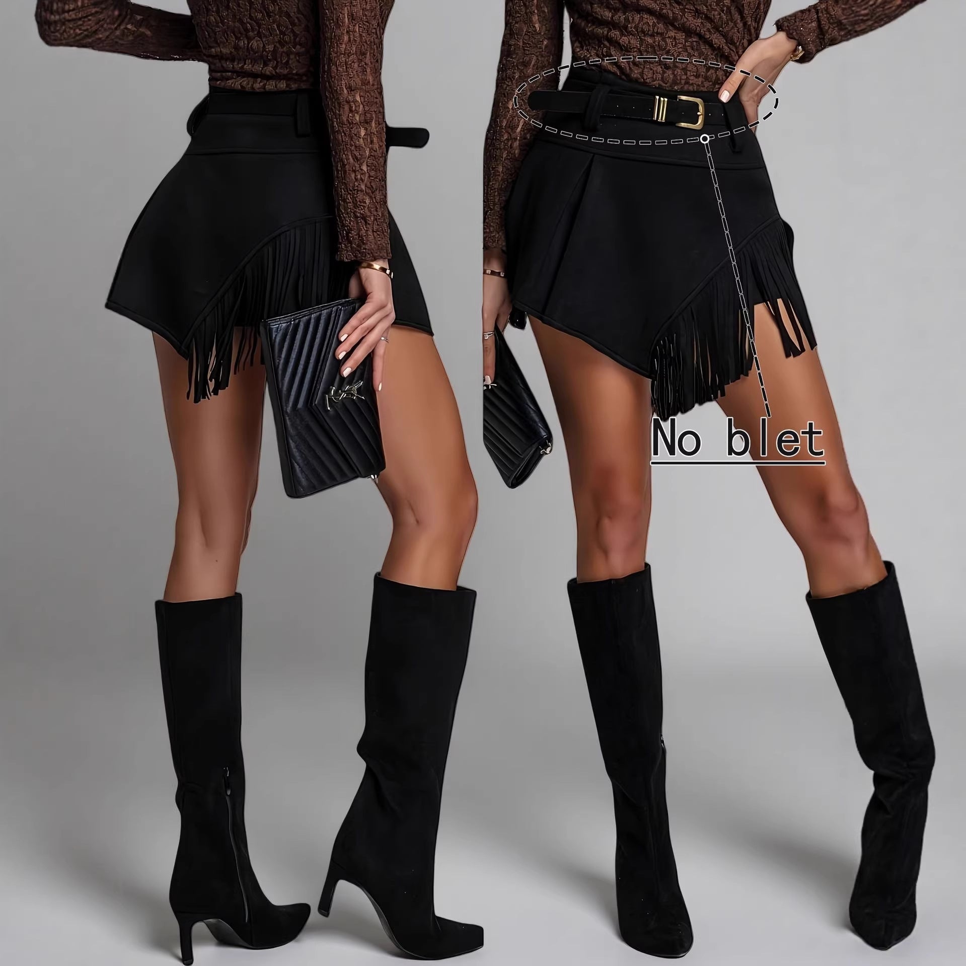 New Womens Retro Faux Suede Fringed Skirt Pants - Zalixer