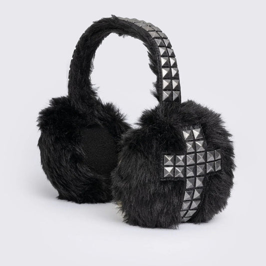 Dark Gothic Rhinestone-Embroidered Earflap Hat With Accessories - Zalixer