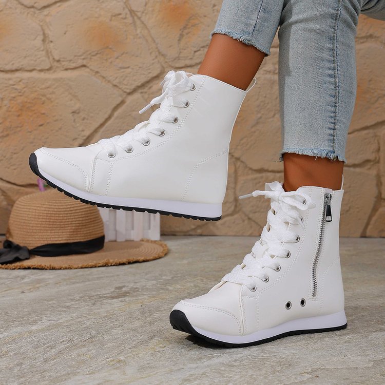 Womens Stylish Side-zip Flat Ankle Boots - Zalixer