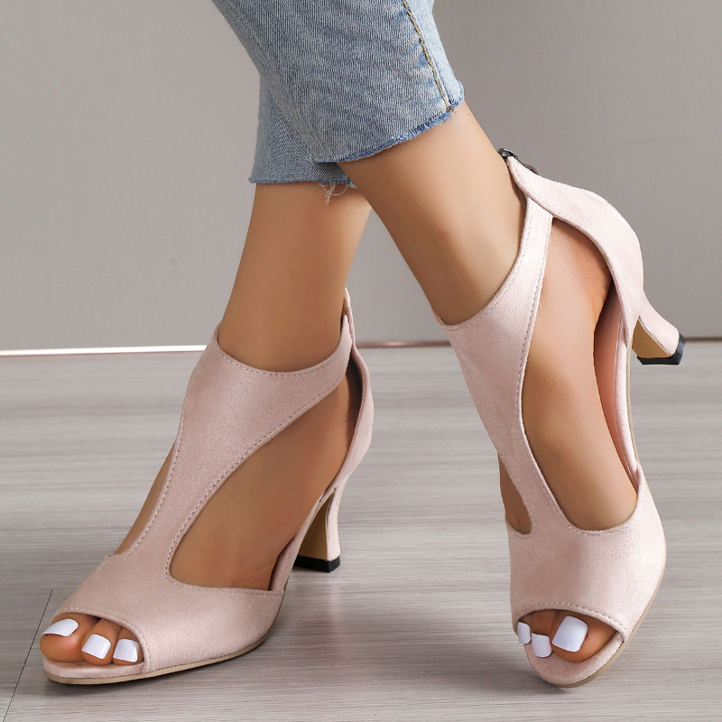 Women's High Heeled Fish Mouth Sandals with Zipper Closure - Summer Dressy Open Toe Footwear - Zalixer