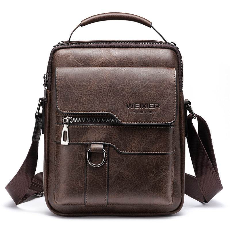 Popular Men's Messenger Bag One Shoulder Retro Business Backpack PU Leather Flaps Crossbody Bags Business Flap Male Solid Travel Bag - Zalixer