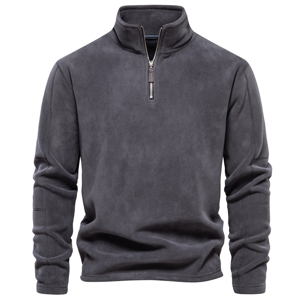 Fashion Personality Stand-collar Zippered Sweatshirt With Fleece Winter Casual Pullover Top Men's Clothing - Zalixer