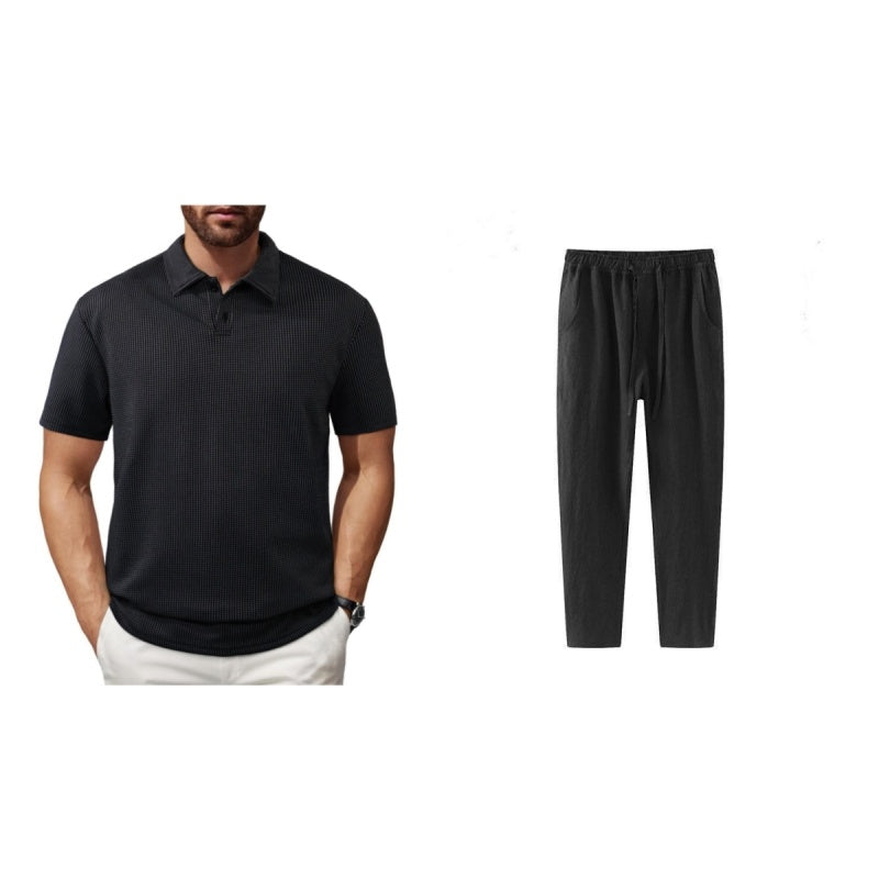 Men's Casual Striped Lapel Short Sleeve