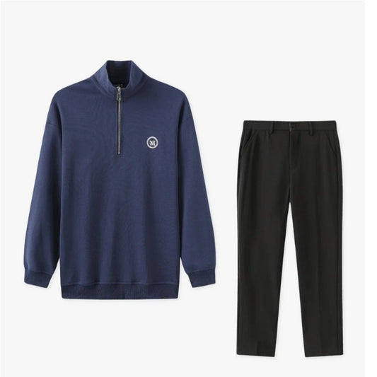 Half-high Neck Zippered Sweater  Pants For Men