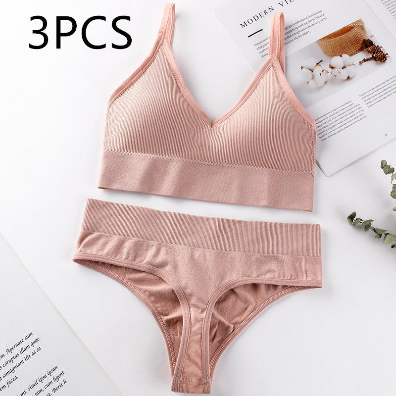 Women's Thin French Style No Steel Ring Panties And Bra Set - Zalixer