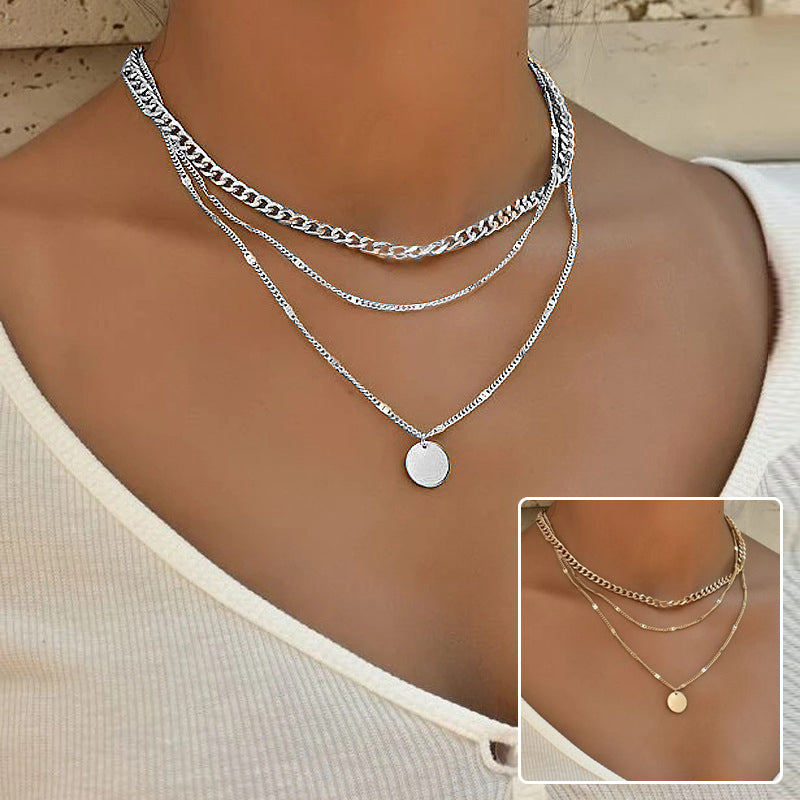 Women's Multilayer Necklace Ins Fashion Disc Pendant Clavicle Necklace Chains Personality Jewelry - Zalixer