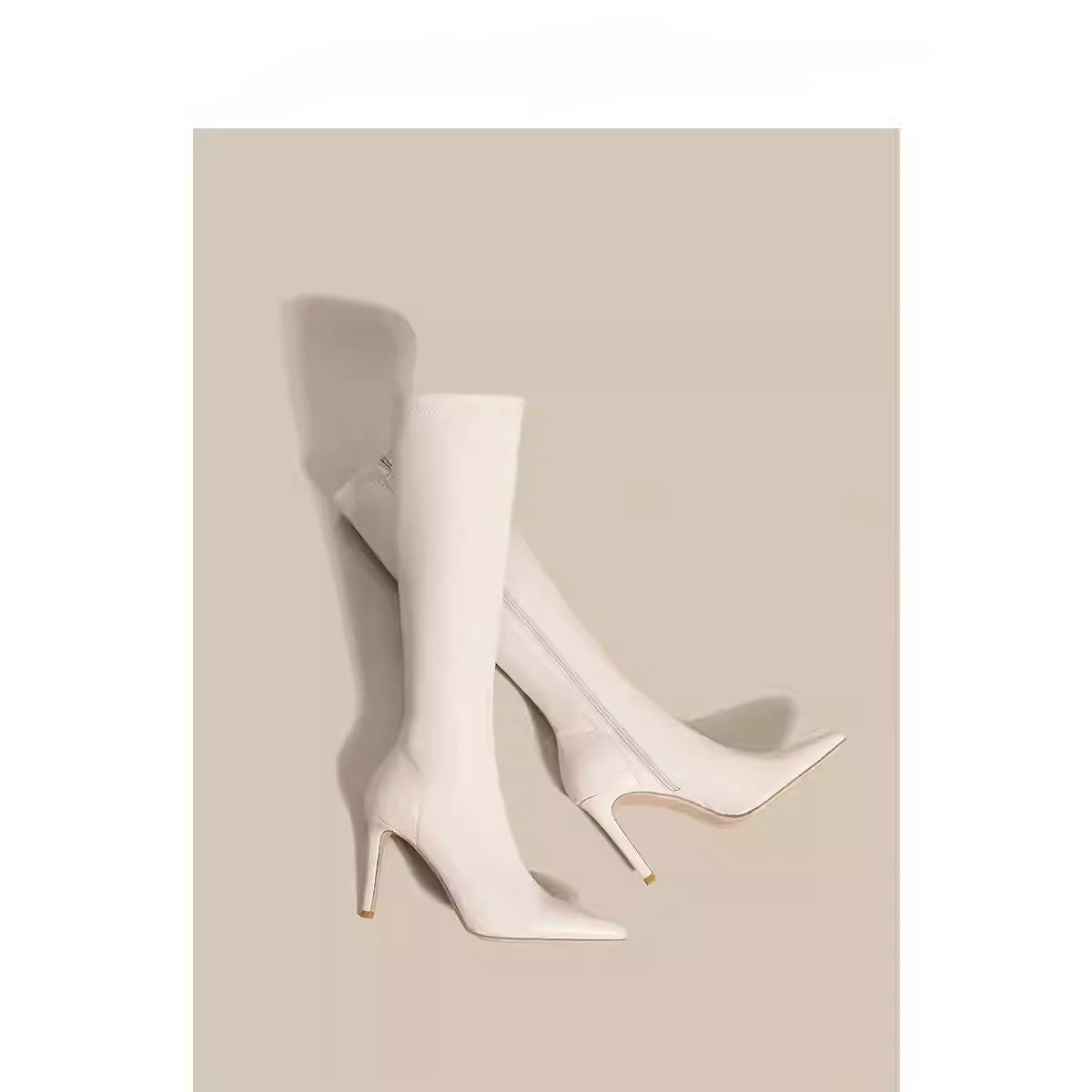 Womens Solid Color Casual White Pointedtoe Overtheknee Boots - Zalixer