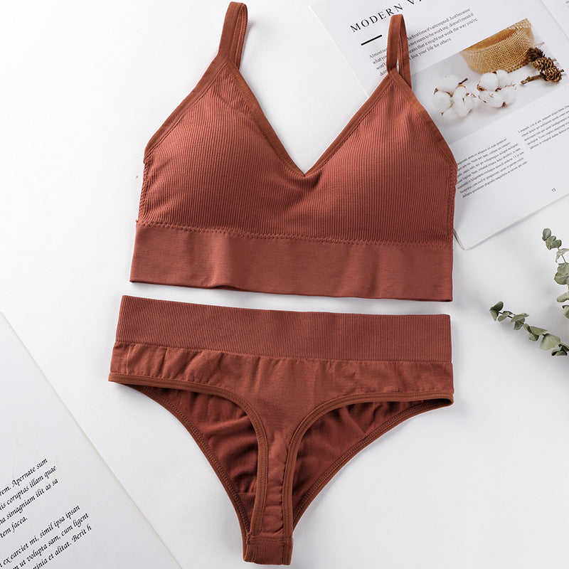 Women's Thin French Style No Steel Ring Panties And Bra Set - Zalixer
