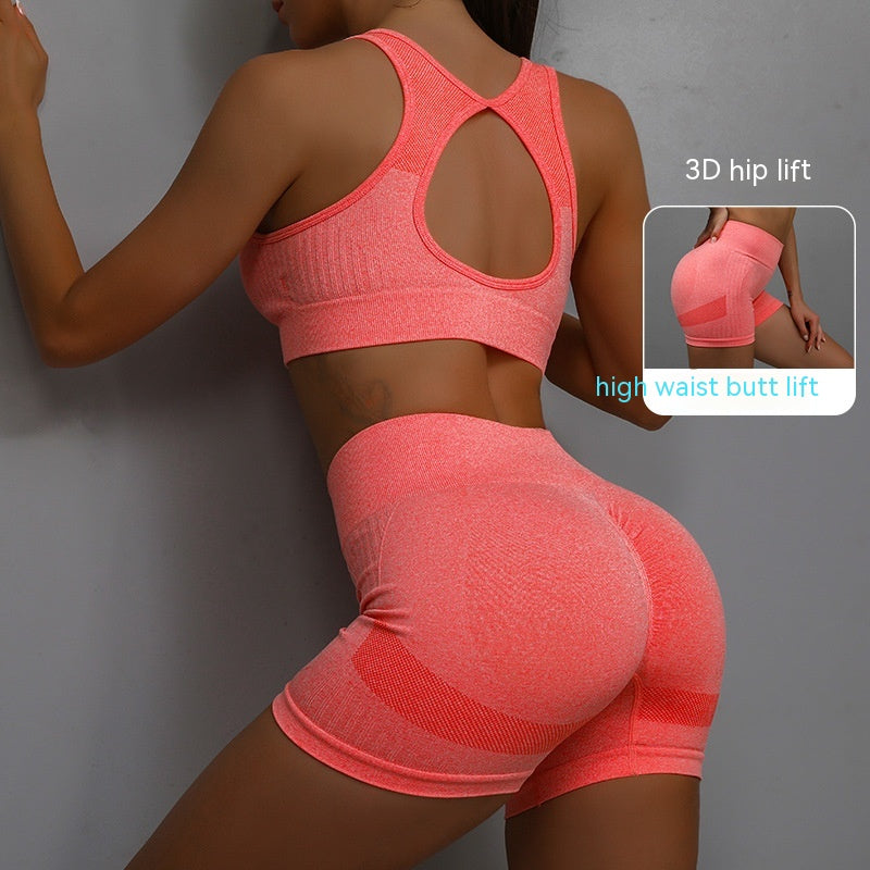 2pcs Sports Fitness Yoga Suit Breathable Hip-lifting Shorts And Hollow Out Back Bra Womens Clothing - Zalixer