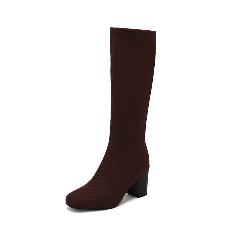 Womens Stretchy Chunky Heel Over-the-Knee Boots - Zalixer