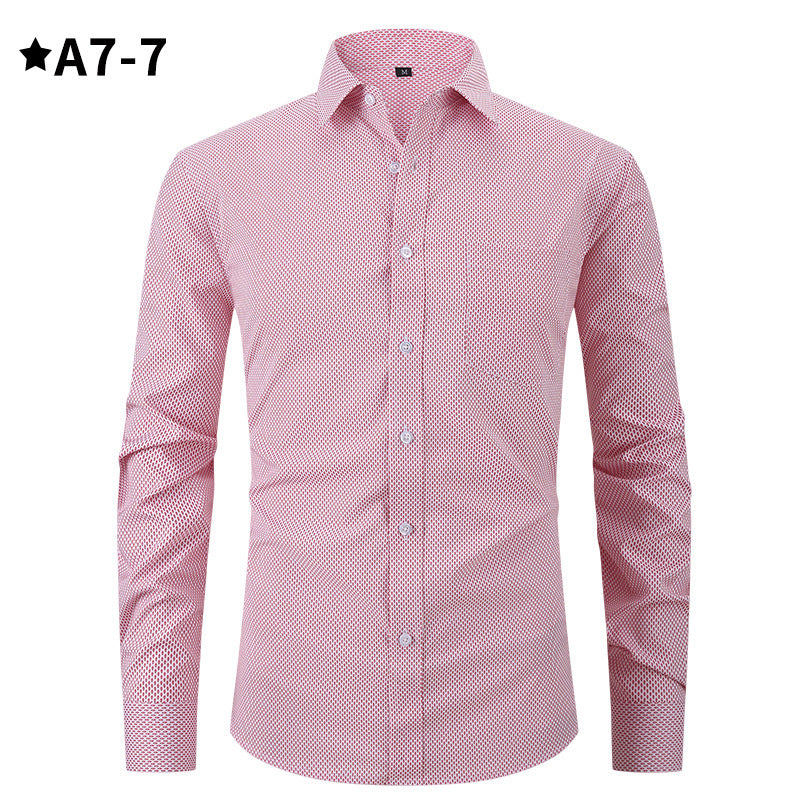 Men's Business Formal Solid Color Polo Collar Plaid Shirt