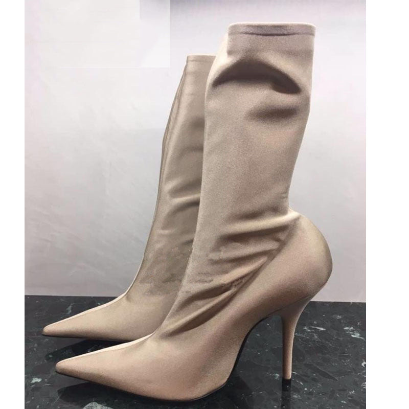Womens Pointy Toe Elastic Boots, With Colorful , High Heels And Stiletto, Short Socks, New - Zalixer