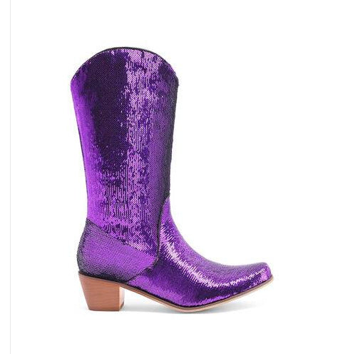 Womens Block-Heel Patent Leather Knee-High Boots - Zalixer
