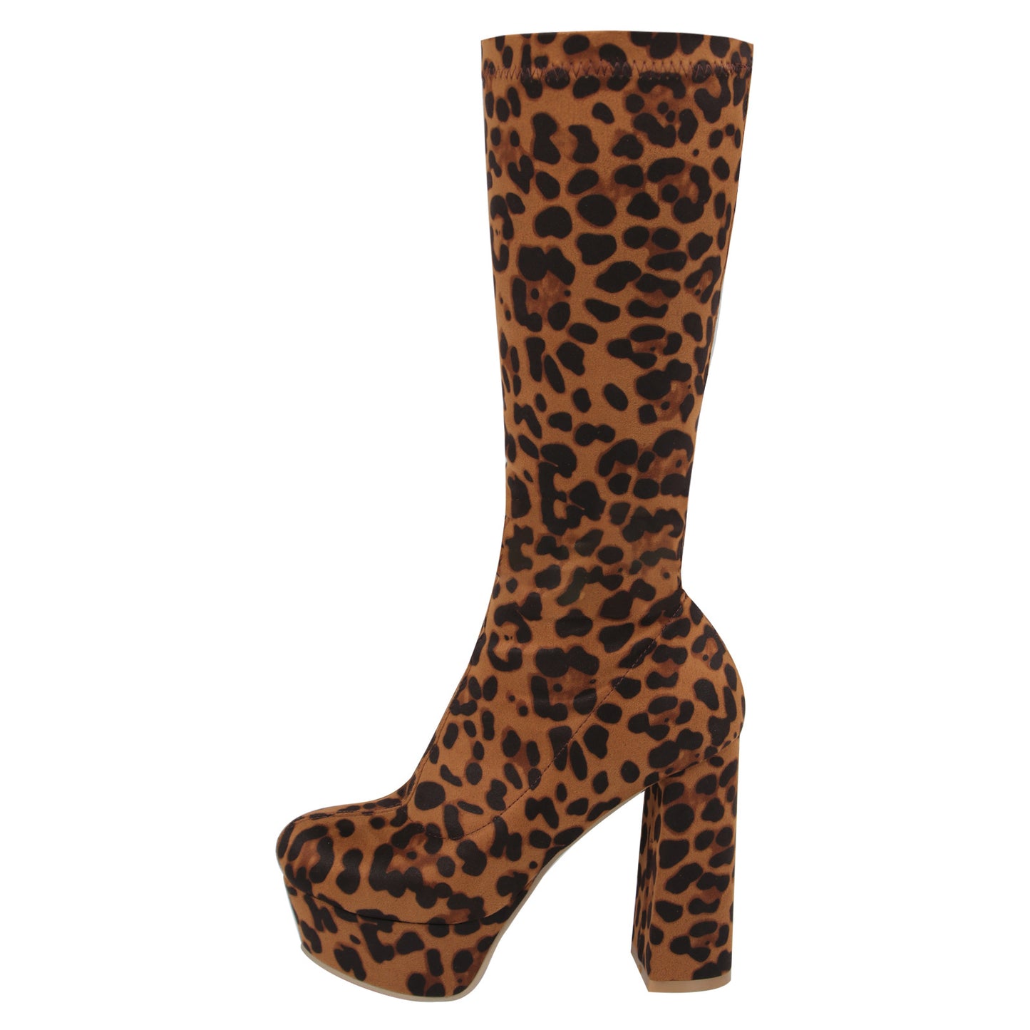High-elasticity Mid-calf Womens Leather Boots With A Leopard Print - Zalixer