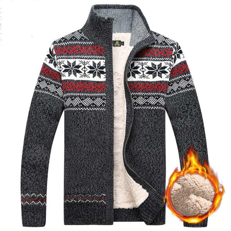 Men's Sweater Warm Velvet Sweatercoat Winter Wool Cardigan Male Casual Thicken Warm Fleece Christmas Sweater For Man