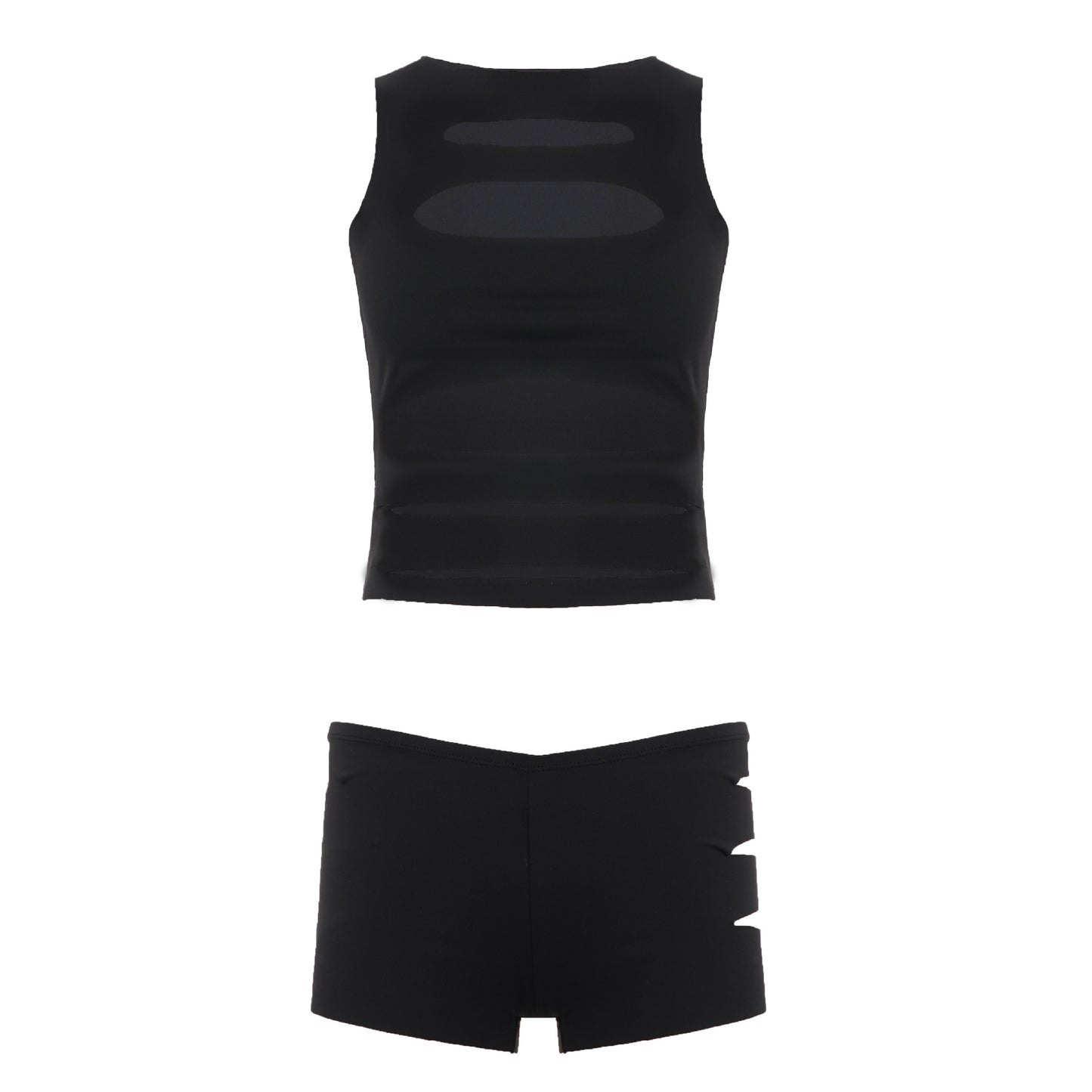 Womens Fashionable Sexy Hollow-Out Tank Top And Shorts Set - Zalixer