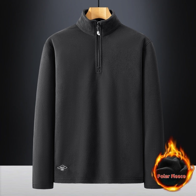 Men's Fleece Hooded Sweatshirt Stand Collar Solid Color Warm Jacket