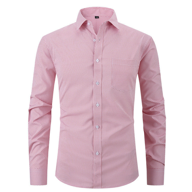 Men's Business Formal Solid Color Polo Collar Plaid Shirt