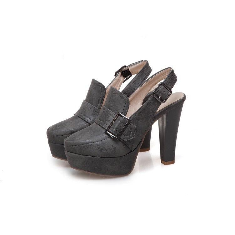 Platform Spike High Heels Buckle Retro Slingbacks  Womens Shoes Heels Pumps - Zalixer