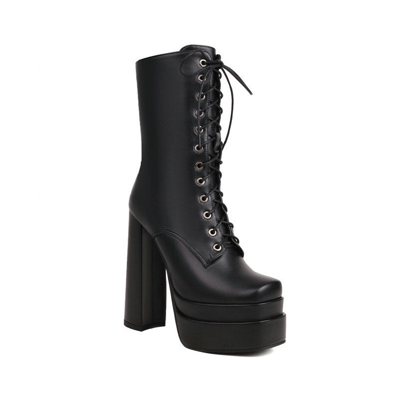Womens Mid-calf Martin Boots New Fallwinter Style With A Square Toe And Thick Sole - Zalixer