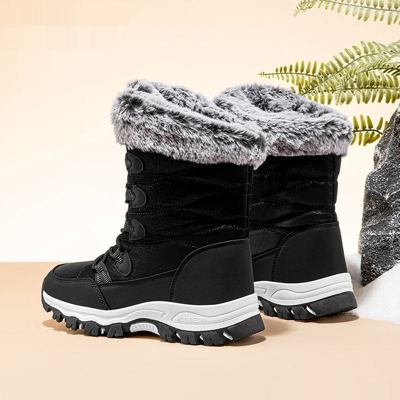 Warm Wide-toe Shoes Womens Mid-height Soft-soled Faux-fur Snow Boots For Winter - Zalixer