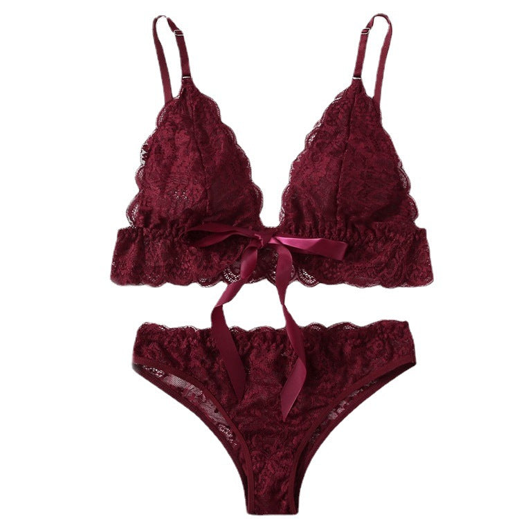 Solid Color Lace Embroidered Bikini Women's Bra Panties - Zalixer