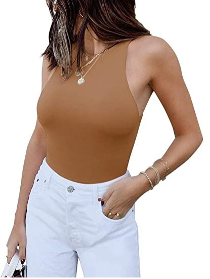 ReoRia Womens Sexy Sleeveless Racer Back Halter Neck Bodysuit Tank Tops - Zalixer
