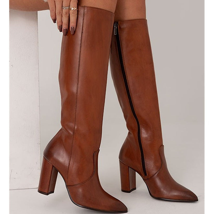 Womens Stylish High Heeled Pointed Toe Side Zip Thigh High Boots - Zalixer