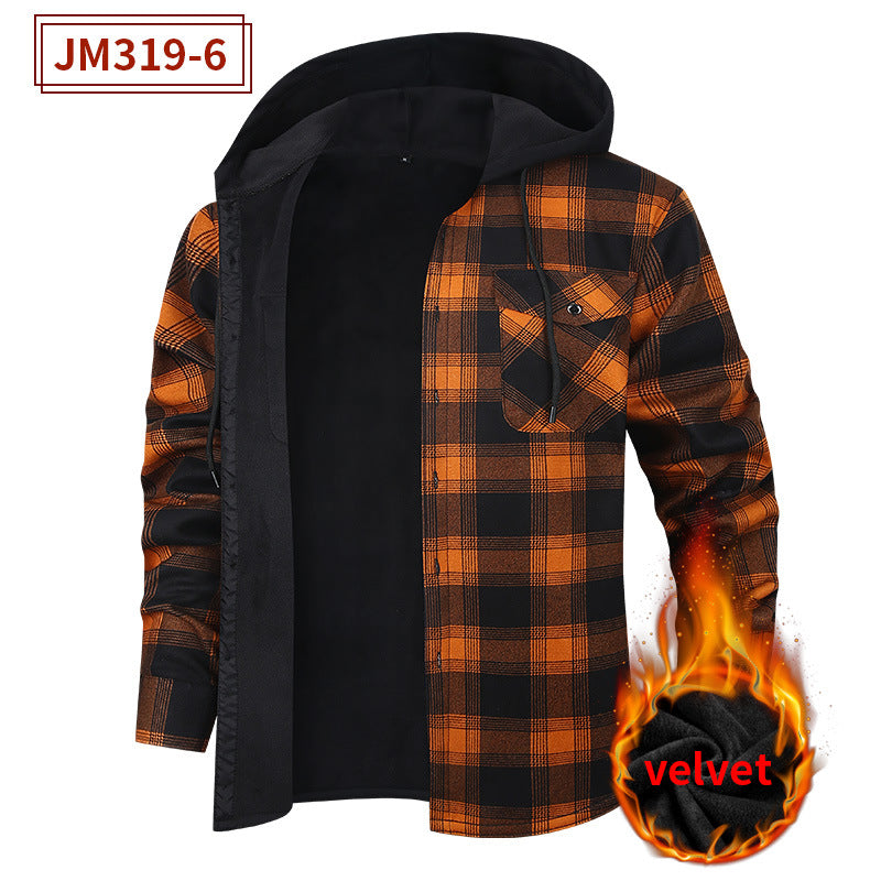 Mens FleeceLined Thickened Hooded Shirt