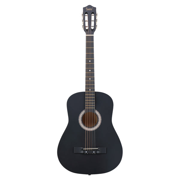 Matte Black 38-inch Round Acoustic Guitar With Picks, Strings, Capo, Case, Tuner, And Strap - Zalixer