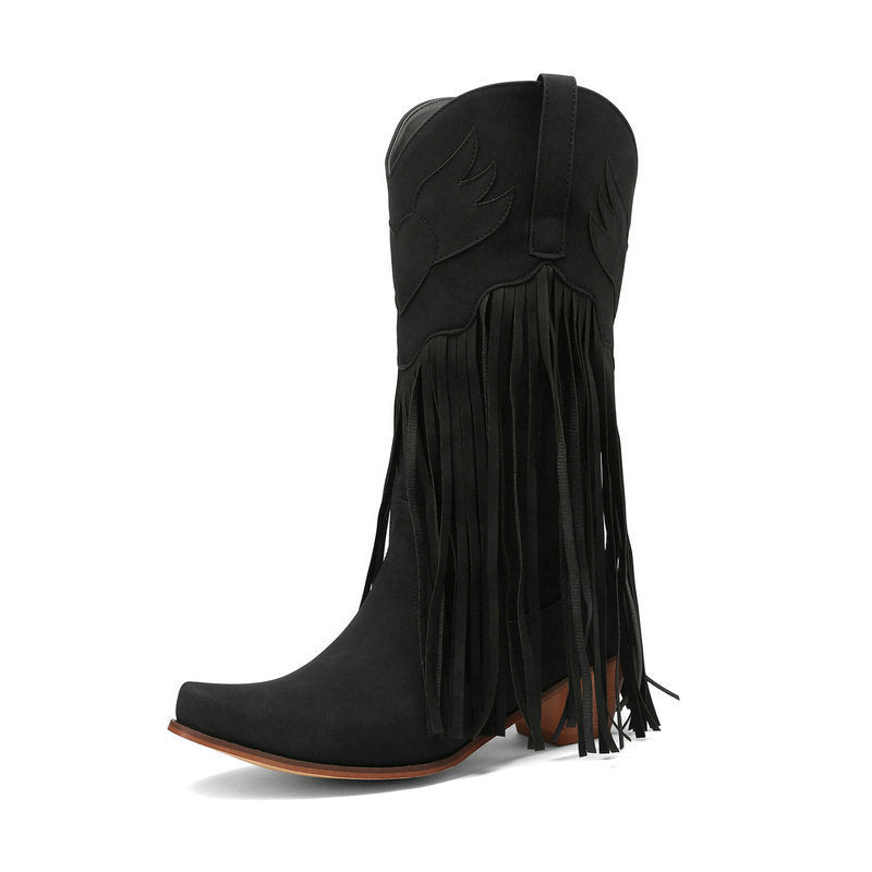 Womens Retro Mid-Calf Chunky Heel Round-Toe Boots - Zalixer