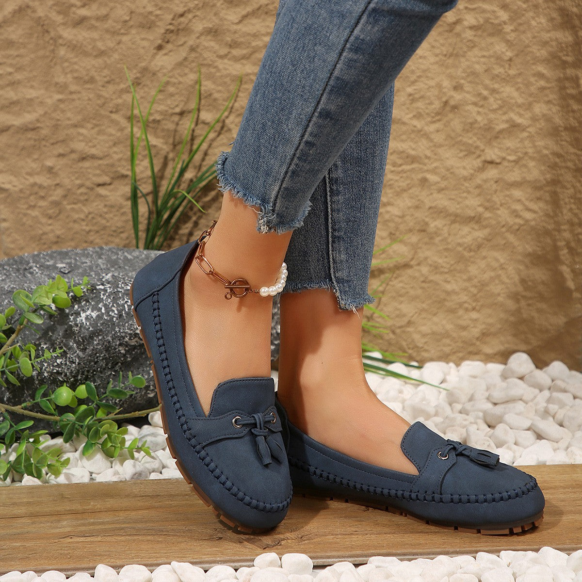 Women's Round Head Loafers Fashion Non-slip Soft Comfortable Flats Shoes - Zalixer