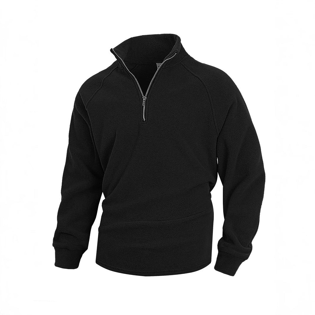 Slim-Fit Stand Collar Long Sleeve Pullover Coral Fleece Coat For Men