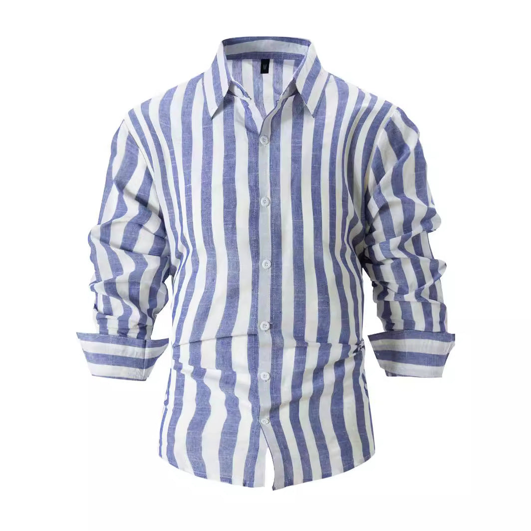 Men's Striped Print Casual Loose Long-Sleeved Shirt - Zalixer