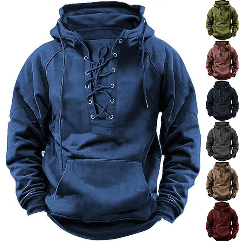 Ins Lace-Up Hoodie Casual Men's Long-Sleeved Sports Pocket Sweatshirt