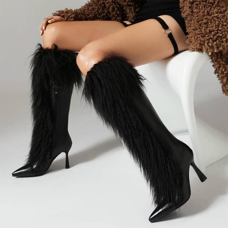 Womens Tassel Boots Stylish HighHeel Long Boots With A Side Zipper - Zalixer
