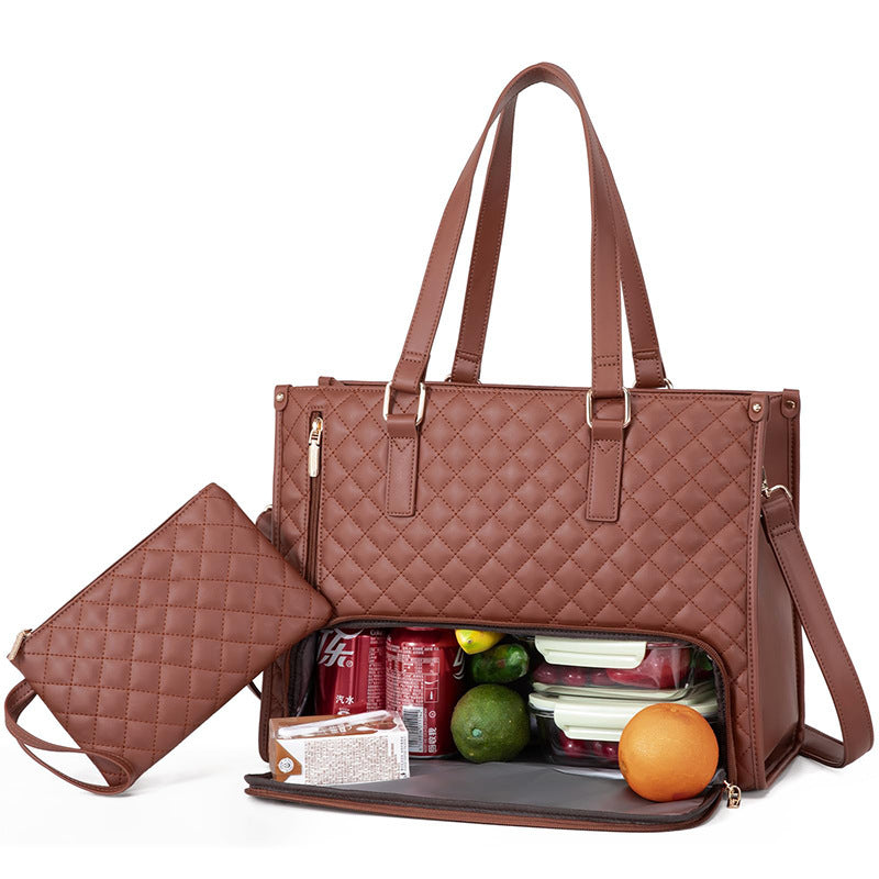 Fashionable Lunch Tote Bag Women's Thermal Insulation Lunch Box Leak-proof Crossbody Computer Storage Bag Quilted Large Capacity Handbag With Purse - Zalixer