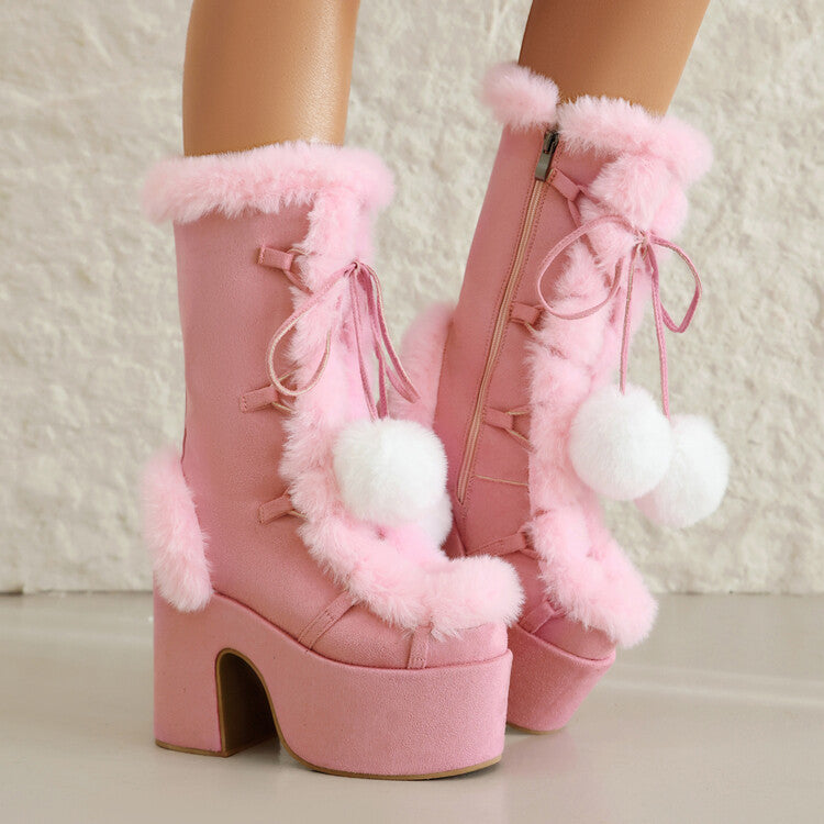 Womens Fashion Mid-Cut Furry Boots - Zalixer