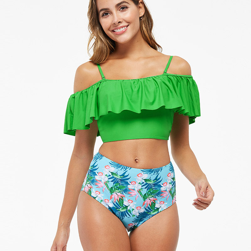 Women's High-waisted Belly Covering Printed Swimsuit Bikini - Zalixer