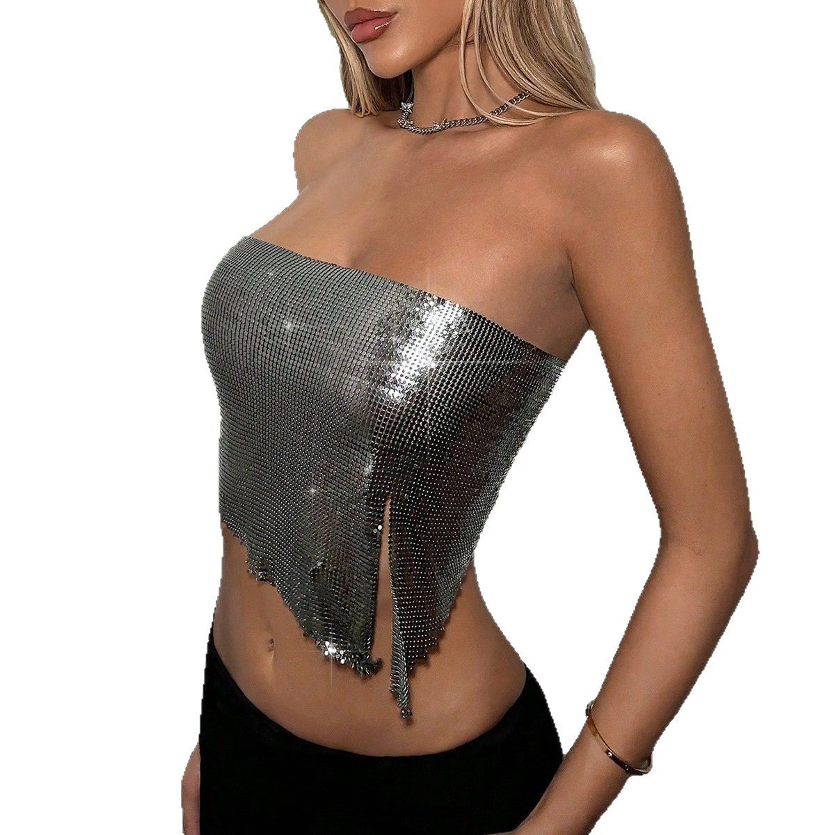 Women's Metal Sequins Top Lace-up Tube Top Sling - Zalixer