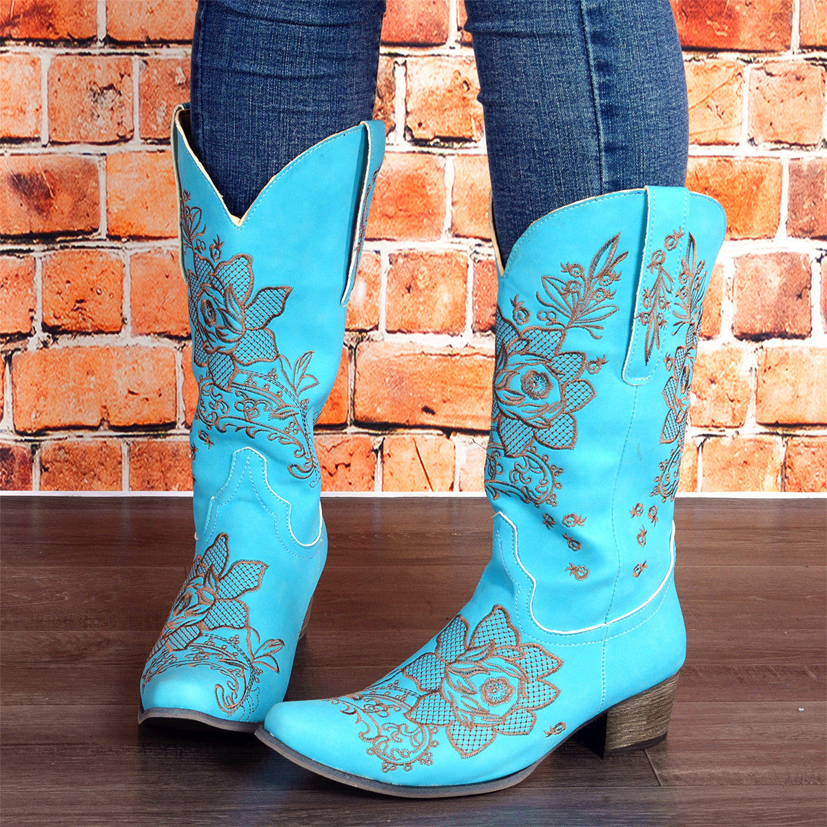 Womens Mid-Calf Boots With Embroidery Ethnic Style And A Comfortable Mid-Heel - Zalixer