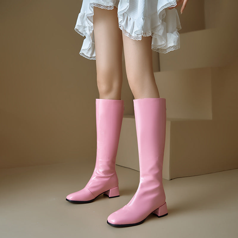 Womens Stylish Chunky-heeled Square-toe Over-the-knee Boots - Zalixer