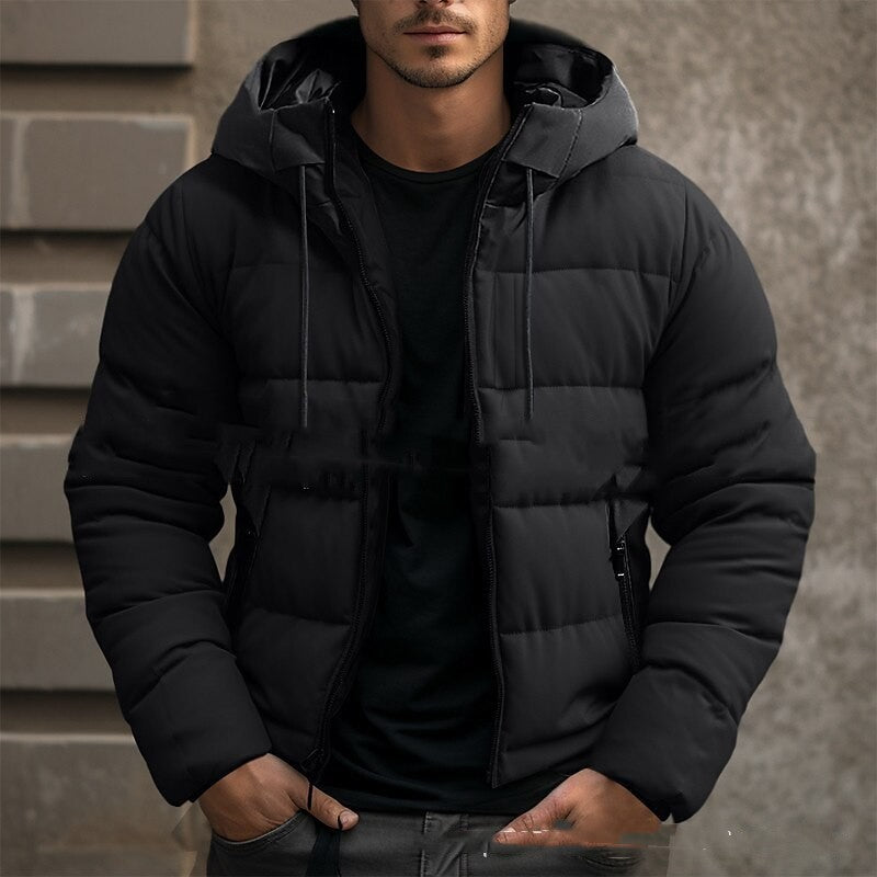 Men's Hooded Jacket Winter Pockets Zip-Up Coat Casual Outerwear Clothing