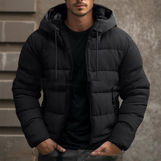 Men's Hooded Jacket Winter Pockets Zip-Up Coat Casual Outerwear Clothing